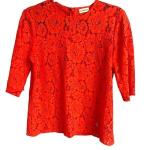 Malene Birger Orange Floral Lace Top